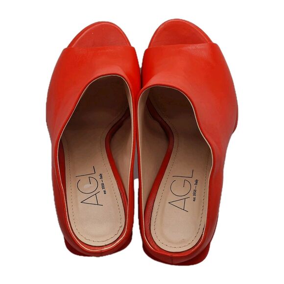 AGL ATTILIO GIUSTI LEOMBRUNI Red JANIS Slip-on Open Toe Mule Platform Heels 10 - Picture 13 of 16